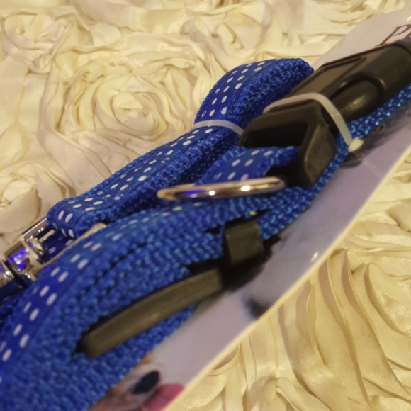 Dog Collar & Leash Set Blue Polka Dot Adjustable Walking Set - Picture 6 of 11